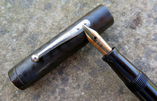 WATERMANs No 52 IN BLACK CHASED HARD RUBBER WITH BROAD #2 MANIFOLD NIB. 